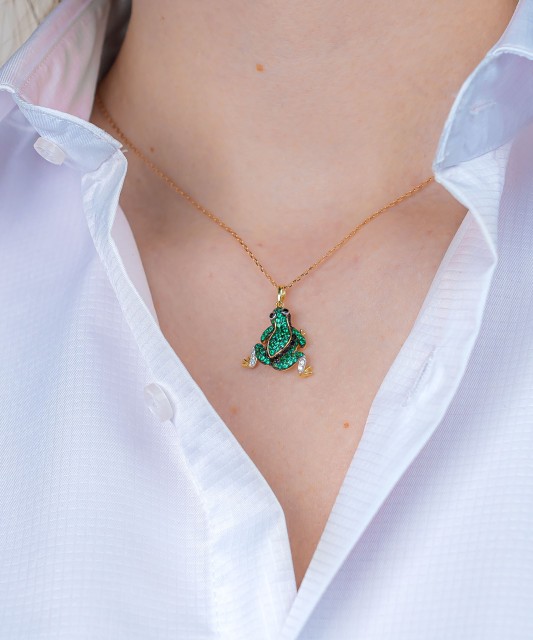 Apzeltīts Sudraba kulons ar spineļiem un cirkoniem "Varde" - Goldinga