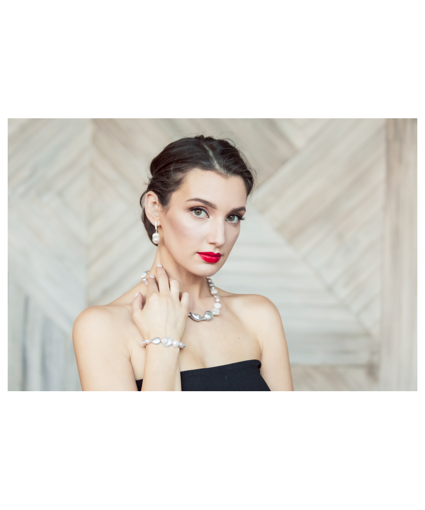 Sudraba auskari ar dabīgo pērli un cirkonijiem - auskari ar pērlēm - Goldinga