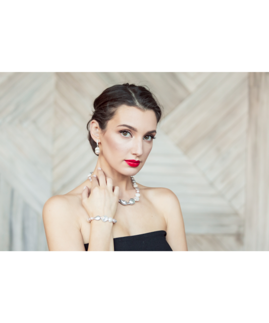 Sudraba auskari ar dabīgo pērli un cirkonijiem - auskari ar pērlēm - Goldinga