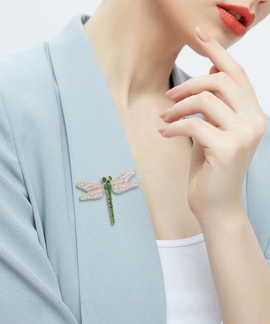 Apzeltīta sudraba sakta ar spineļiem un cirkoniem "Dragonfly" - Gol...