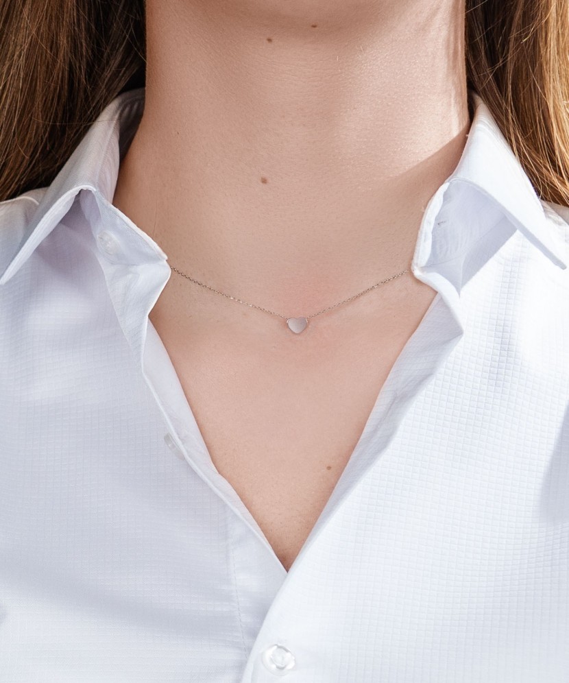 Baltā Zelta Ķēdīte Ar Cirkonija Piekariņu "sirds"