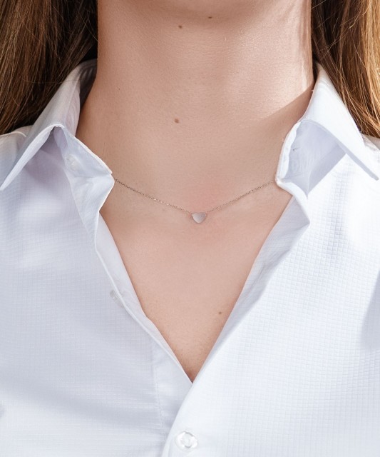 Baltā Zelta Ķēdīte Ar Cirkonija Piekariņu "sirds"