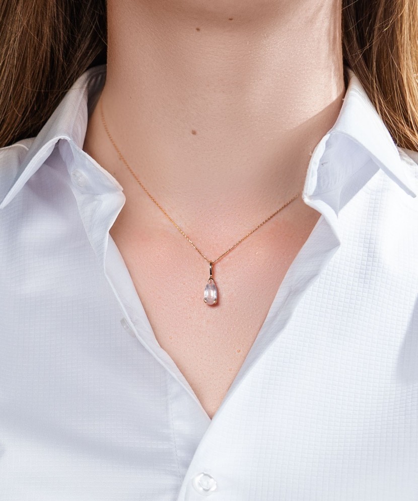 Золотой кулон/подвеска с зеленым аметистом