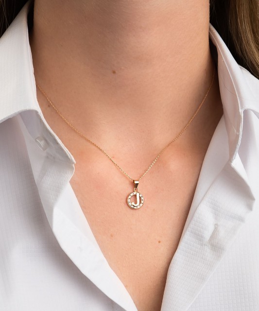 Золотой подвеска  с цирконами буква J