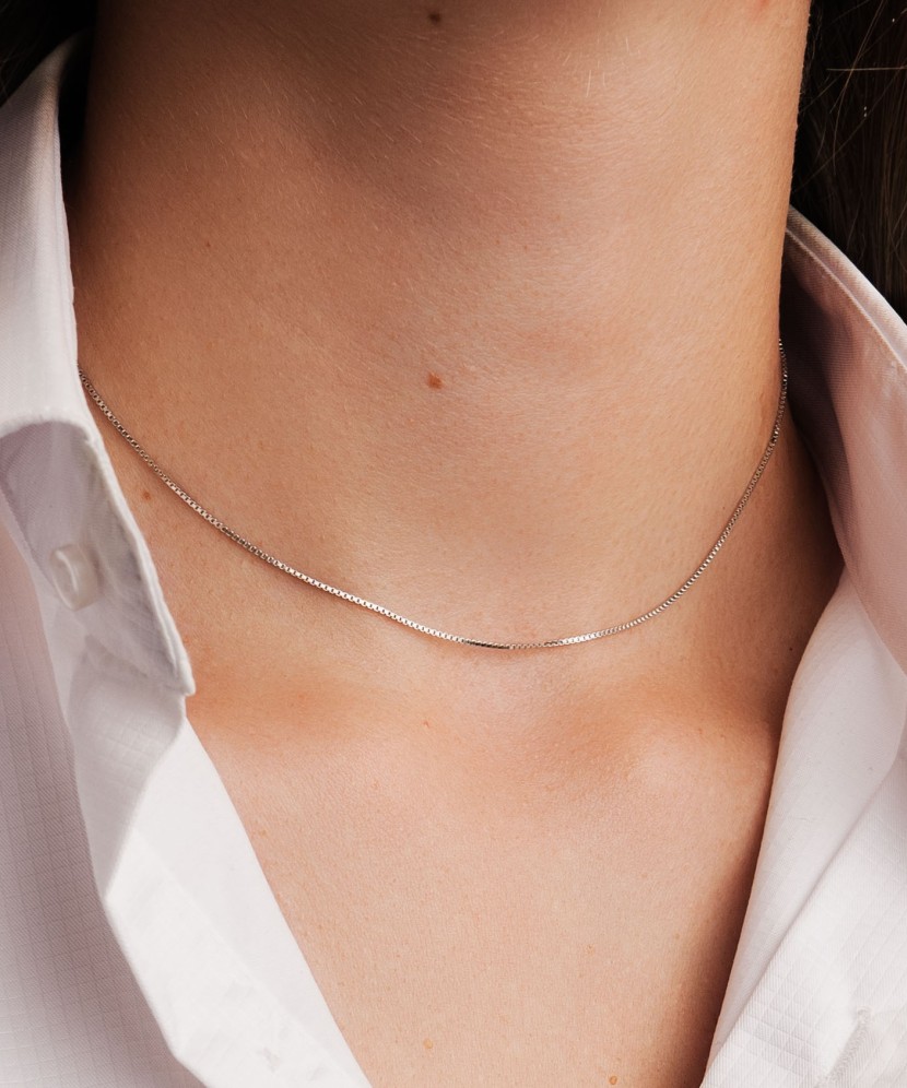 Sudraba ķēdīte ar rodija pārklājumu "Box" 0.8mm - Goldinga