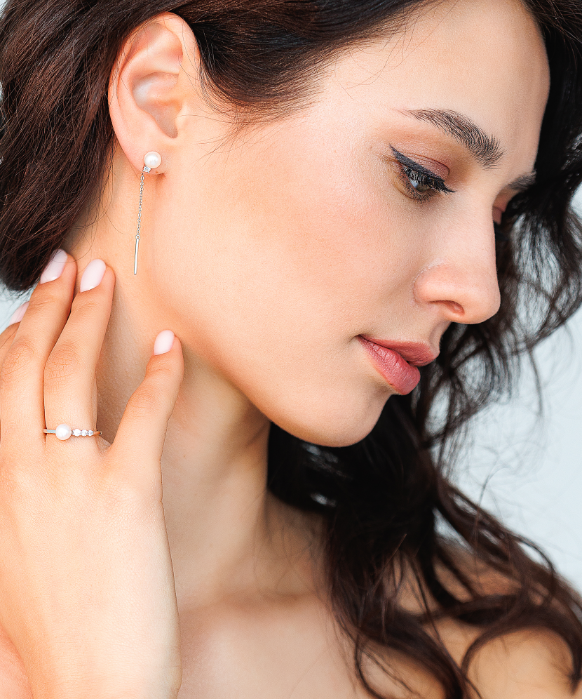 Sudraba auskari ar pērlēm un cirkonijiem