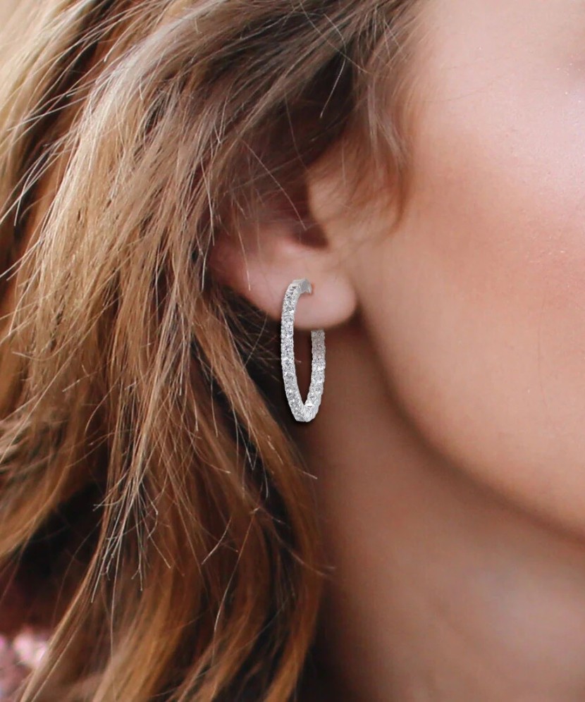 Серьги из серебра с цирконами 25mm