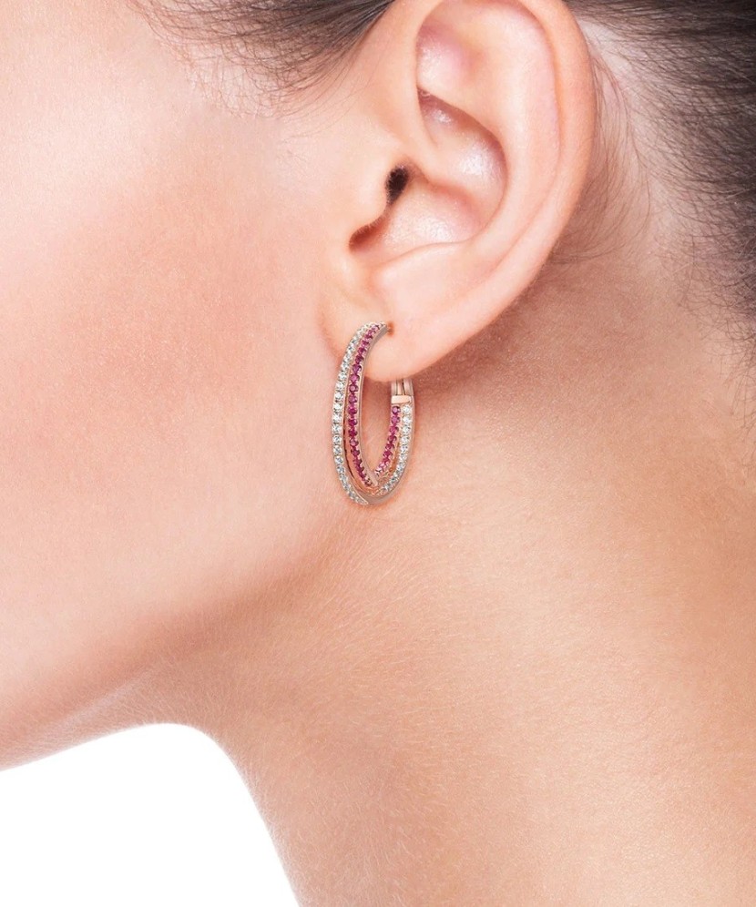 Apzeltīt sudraba auskari ar nano rubīniem un cirkoniem - Goldinga