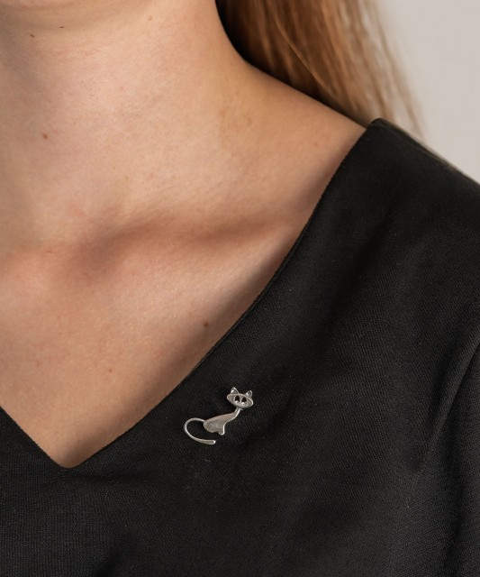 Sudraba broša ar cirkoniju "Kaķis"