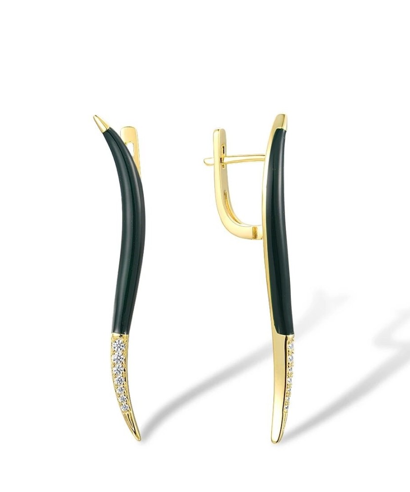 Серебряные позолоченные серьги с цирконом и эмаль