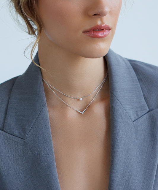 Sudraba ķēdīte ar pērli un cirkonija