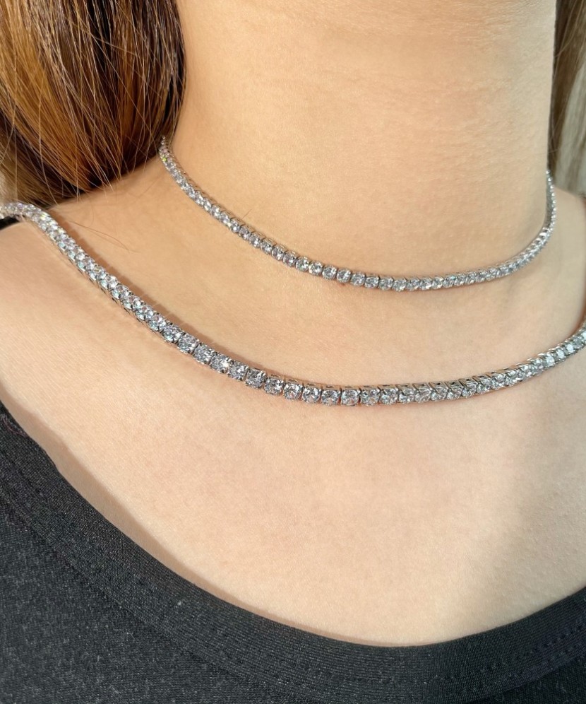 Серебряный цепочка с цирконами