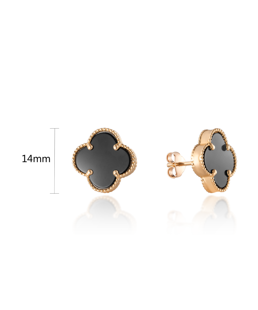 Золотые серьги с ониксом 14mm