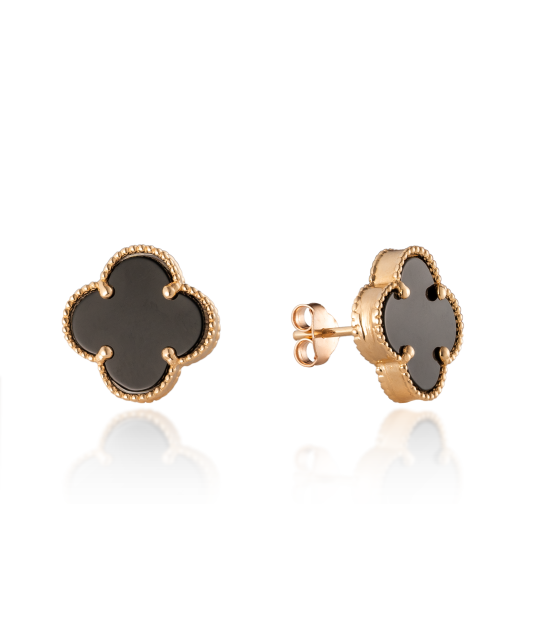 Золотые серьги с ониксом 14mm