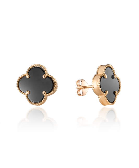 Золотые серьги с ониксом 12mm
