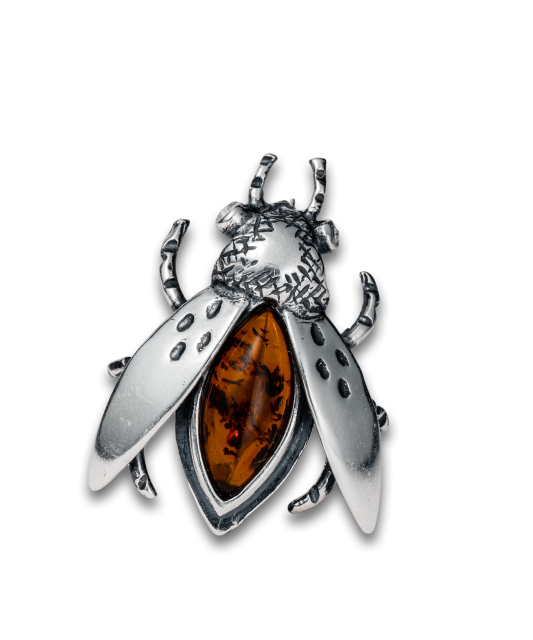 Серебряная брошь с янтарём