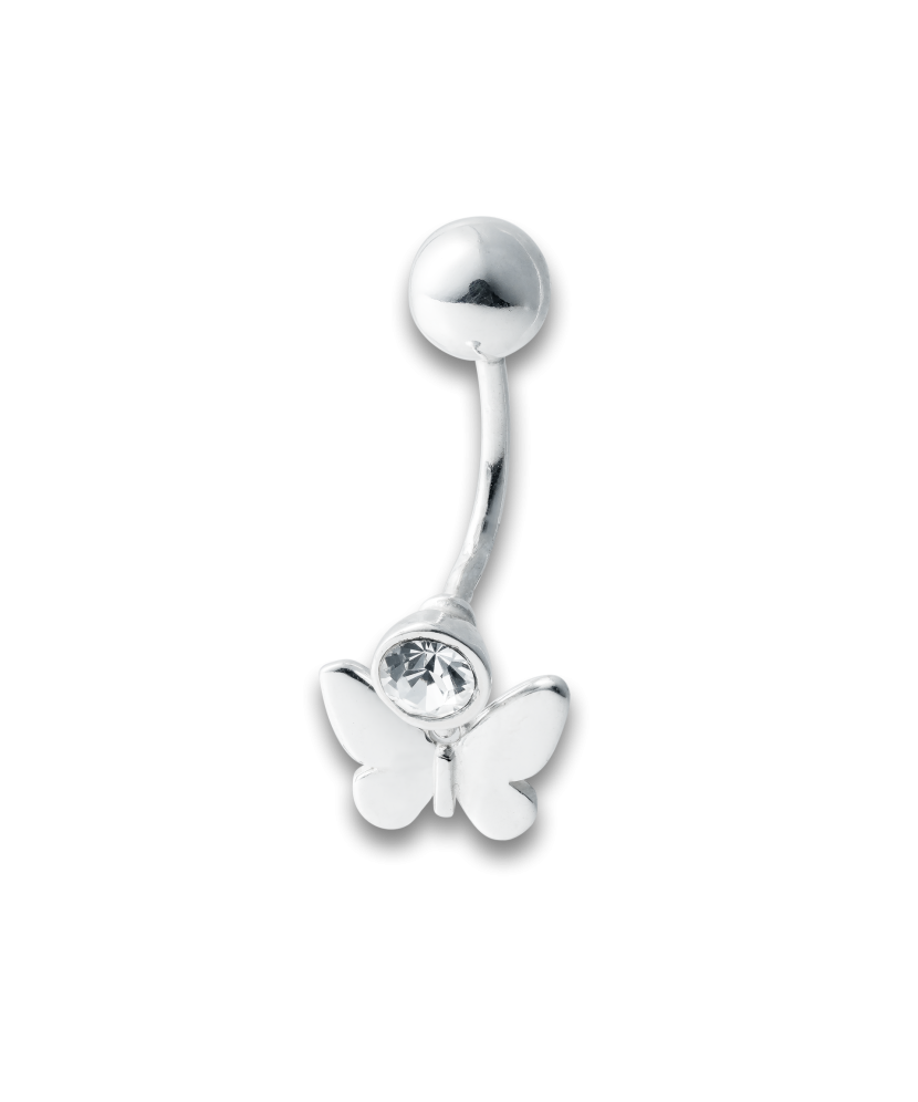 Серебряная серьга в пупок с цирконом