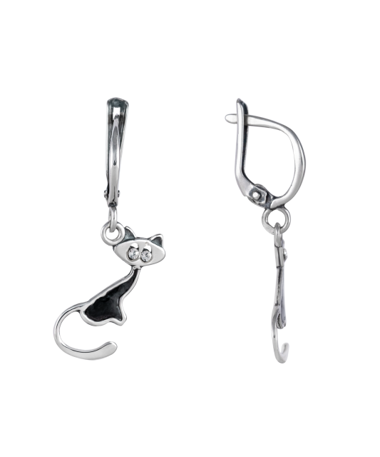 Серьги из серебра с цирконом "Кот"