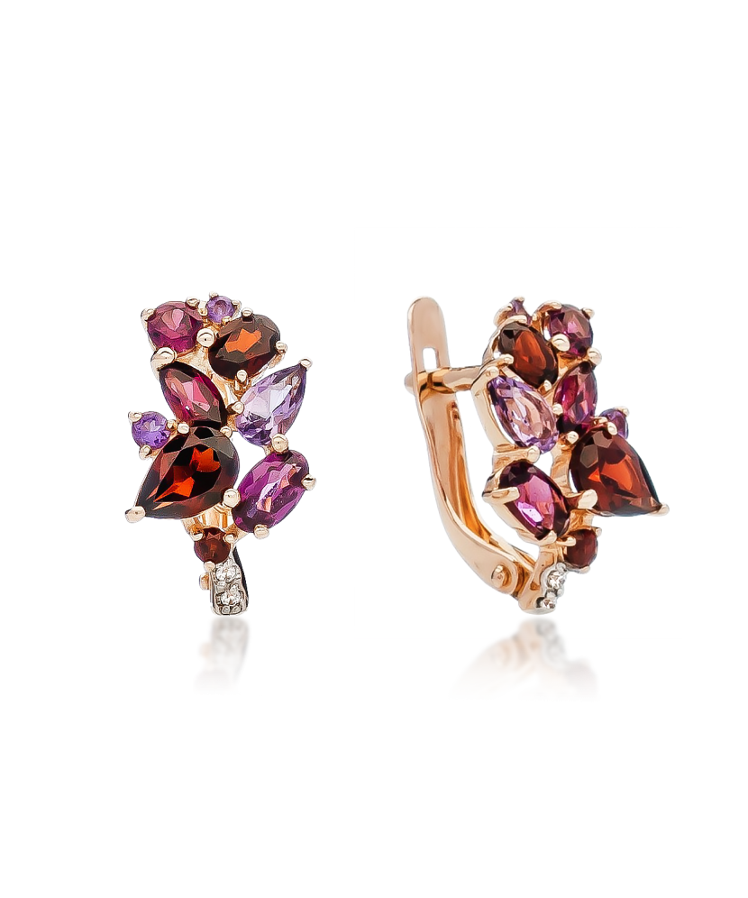 Zelta auskari ar ametistiem un rodolītiem - Goldinga