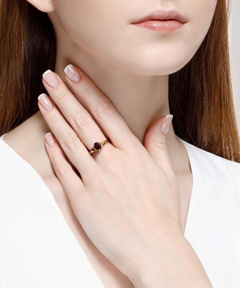 Auksinis žiedas su granatu ir cirkoniais - Auksiniai žiedai - Goldinga