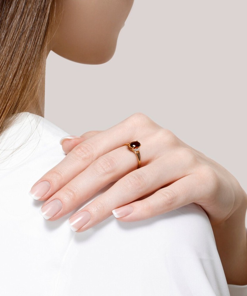 Zelta gredzens ar granātu un cirkonijiem - Zelta Gredzeni - Goldinga