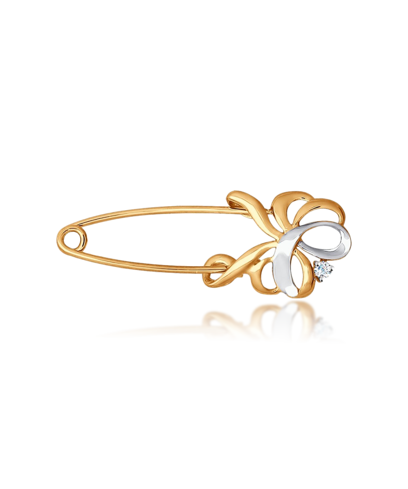 Золотая брошь с цирконом