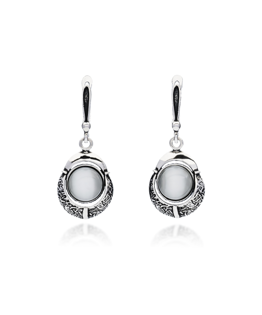 Серьги из серебра с камнем кошачий глаз