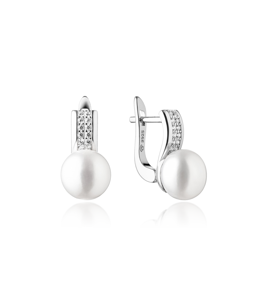 Sudraba auskari ar cirkonijiem un dabīgām pērlēm - Goldinga
