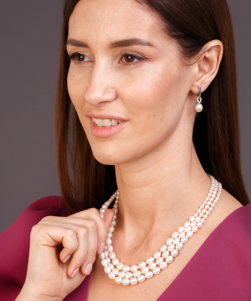 Sudraba auskari ar cirkonijiem un dabīgām pērlēm - Goldinga