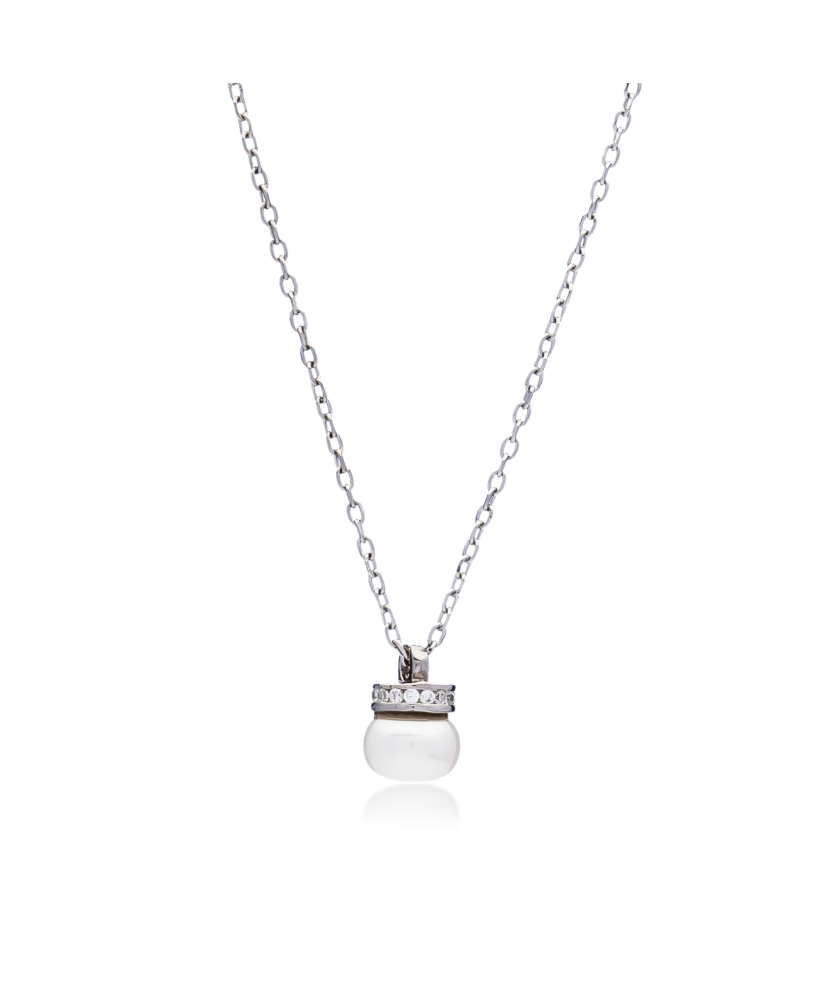Sudraba ķēdīte ar pērļu piekariņu un cirkonijiem - Goldinga