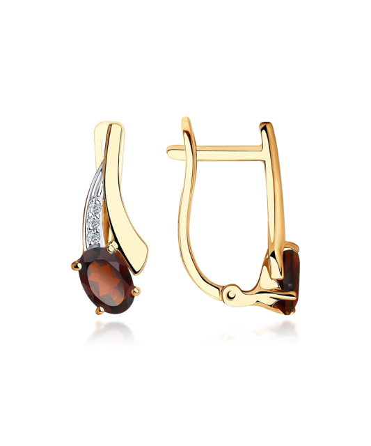 Золотые серьги с гранатами и цирконами