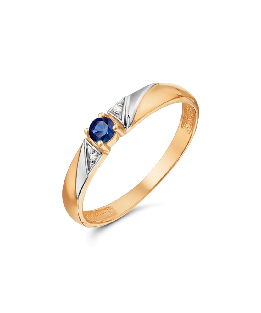 Zelta gredzens ar safīru un dimantiem - Goldinga