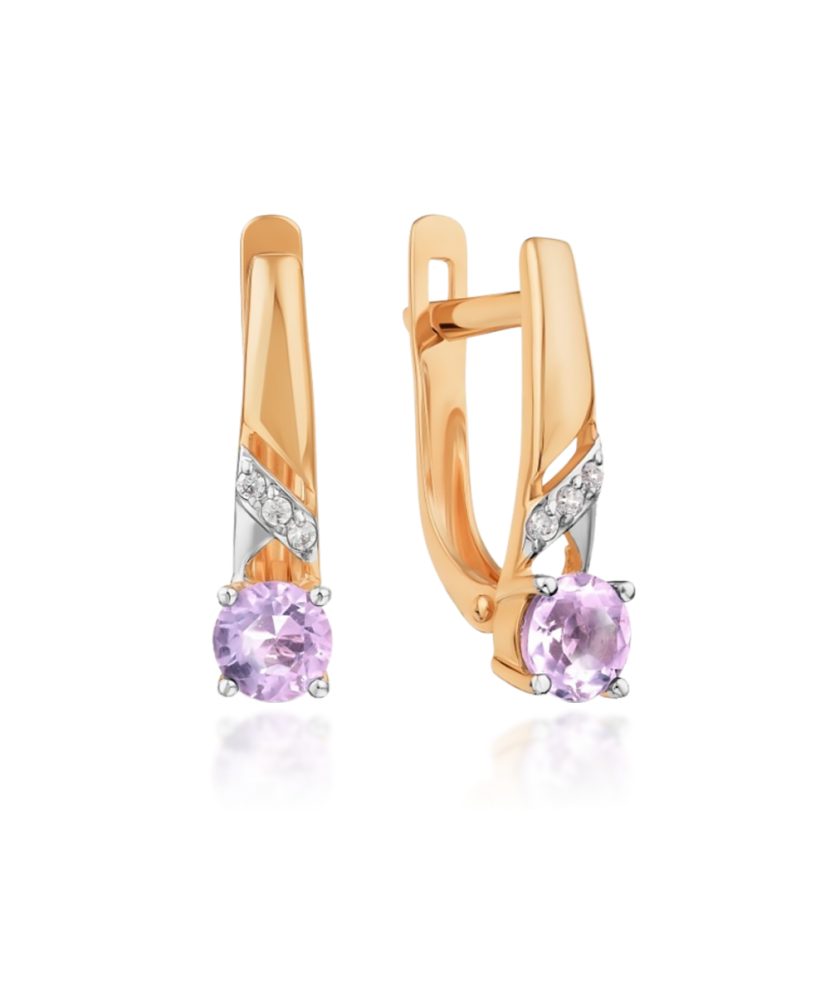 Золотые серьги с аметистами и цирконами