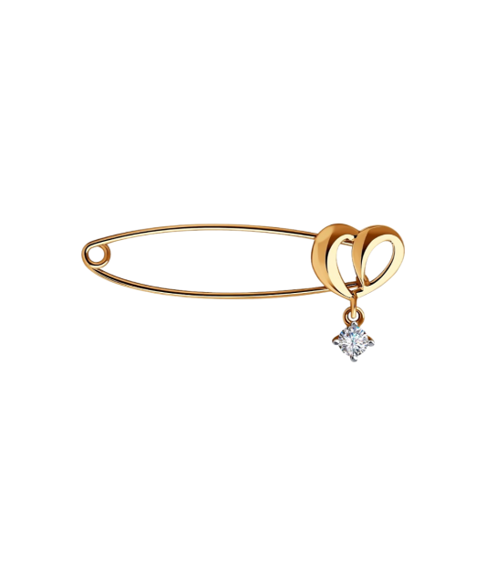 Золотая брошь с цирконом "Сердечко"