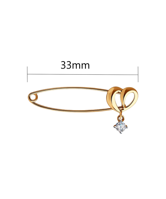 Золотая брошь с цирконом "Сердечко"