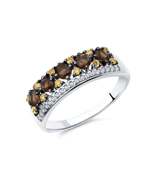 Sudraba gredzens ar dūmakaino topāzu un cirkonijiem - Goldinga