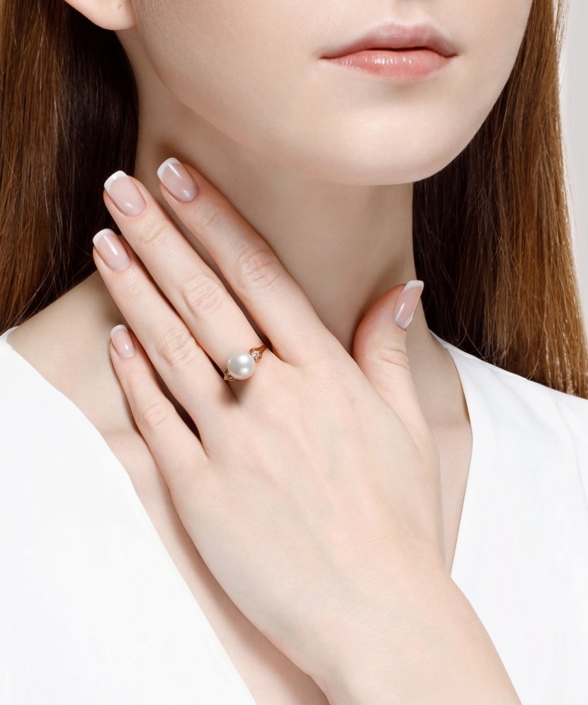 Zelta gredzens ar pērlēm un cirkonijiem - Zelta Gredzeni - Goldinga