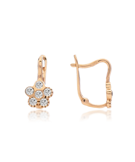 Zelta bērnu auskari ar cirkonijiem "Puķītes" - Goldinga