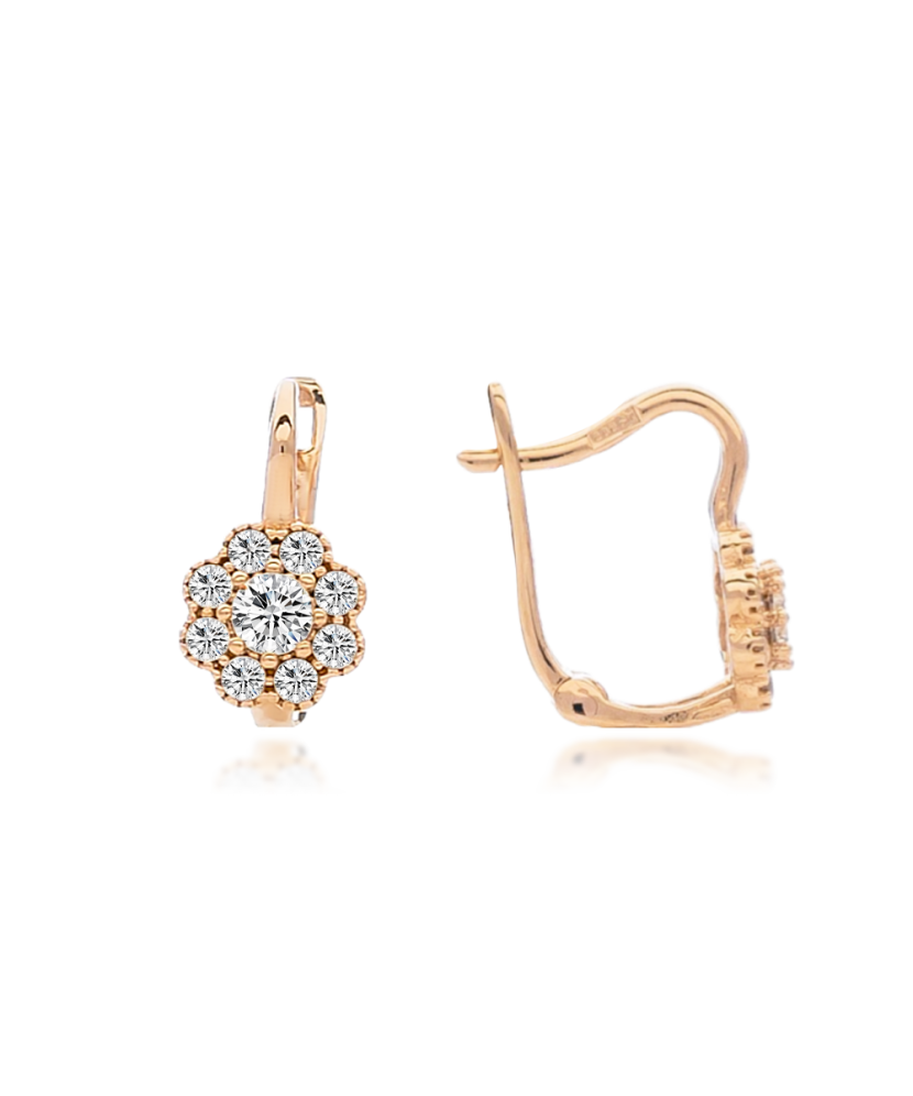 Детские золотые серьги с цирконами "Цветочки"