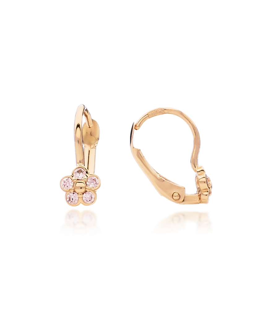 Zelta bērnu auskari ar cirkonijiem "Puķītes" - Goldinga