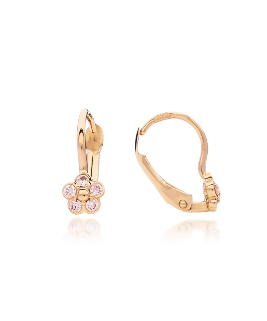 Zelta bērnu auskari ar cirkonijiem "Puķītes" - Goldinga