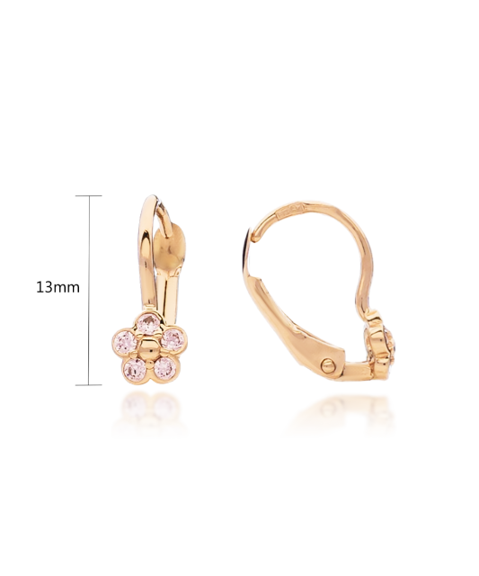 Zelta bērnu auskari ar cirkonijiem "Puķītes" - Goldinga