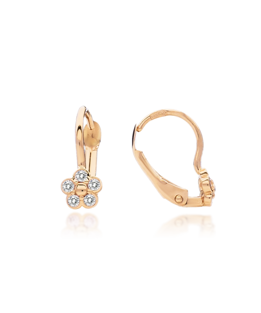 Zelta bērnu auskari ar cirkonijiem "Puķītes" - Goldinga