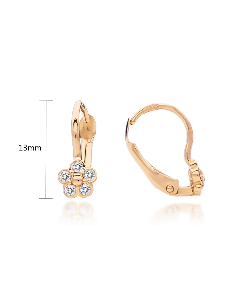 Zelta bērnu auskari ar cirkonijiem "Puķītes" - Goldinga