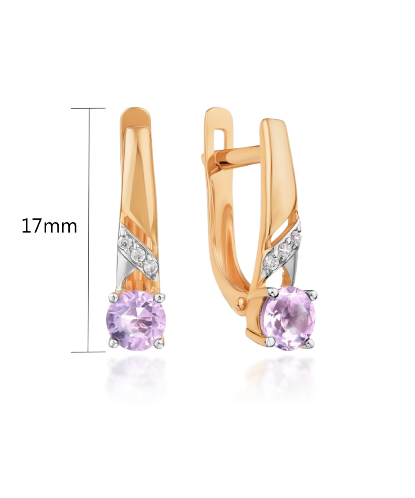 Золотые серьги с аметистами и цирконами