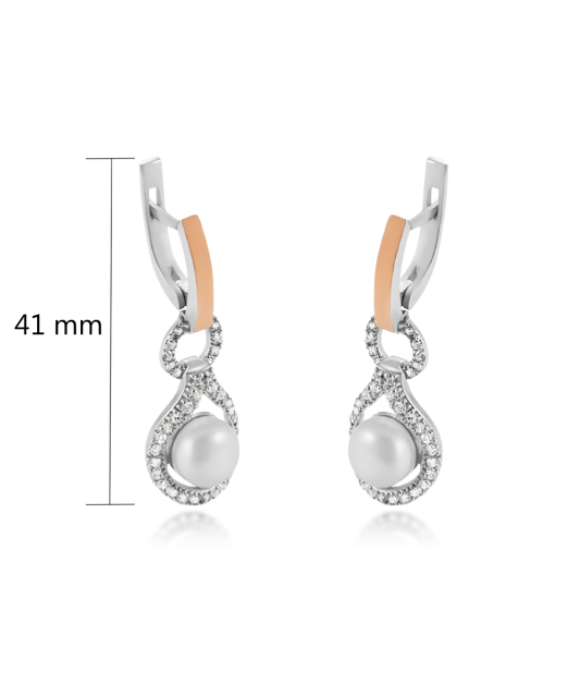 Apzeltīti sudraba auskari ar pērli un cirkonijiem - Goldinga