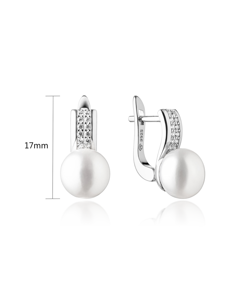 Sudraba auskari ar cirkonijiem un dabīgām pērlēm - Goldinga