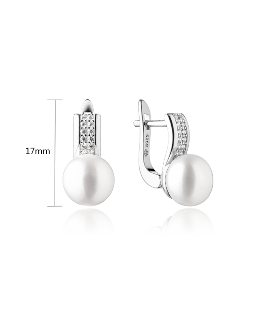 Sudraba auskari ar cirkonijiem un dabīgām pērlēm - Goldinga