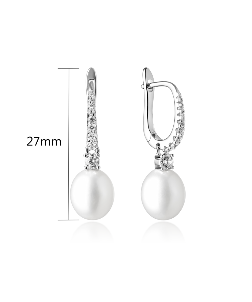 Sudraba auskari ar dabīgo pērli un cirkonijiem - Goldinga