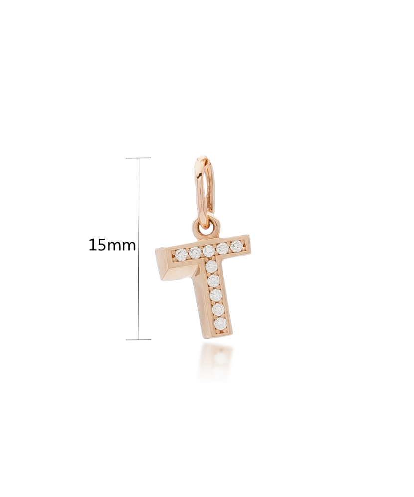 Zelta piekariņš ar cirkonijiem, "T" burts - Goldinga